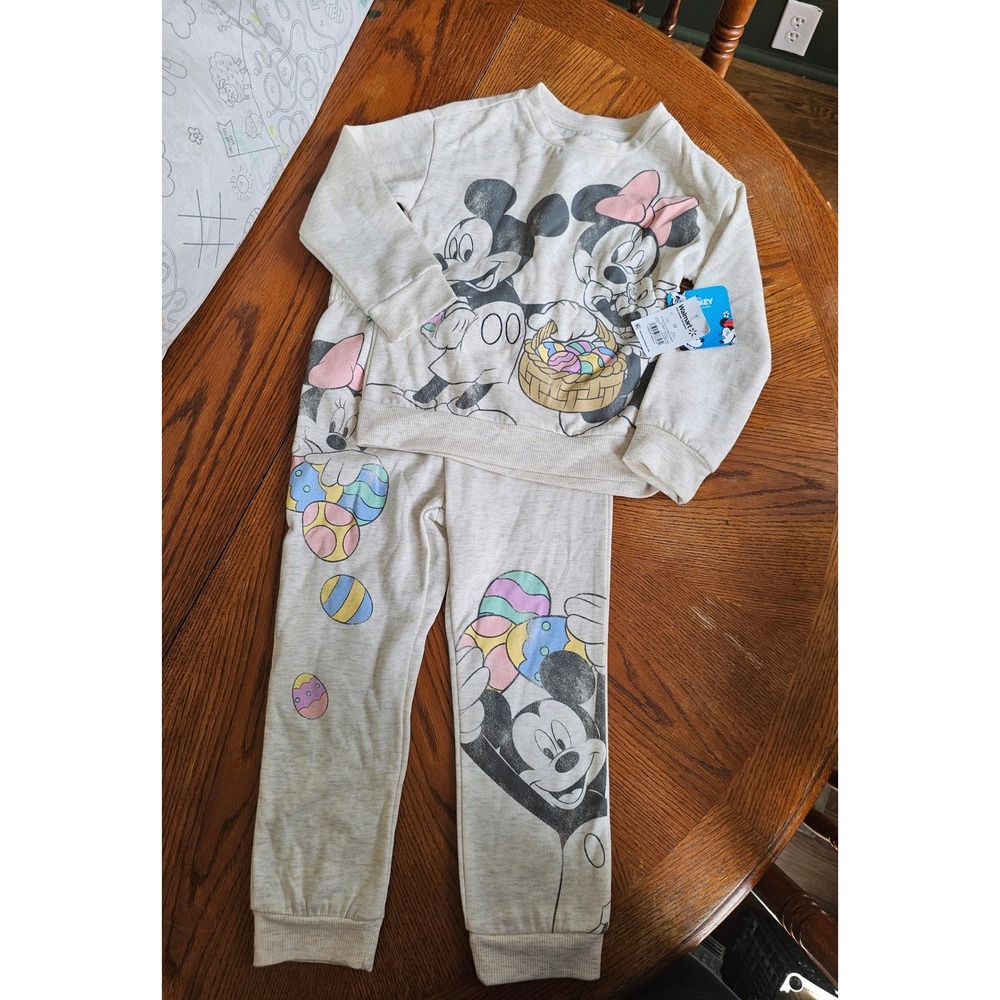 Disney Mickey Minnie Mouse Easter Sweatshirt and‎ Jogger Set Oatmeal Heather 5T